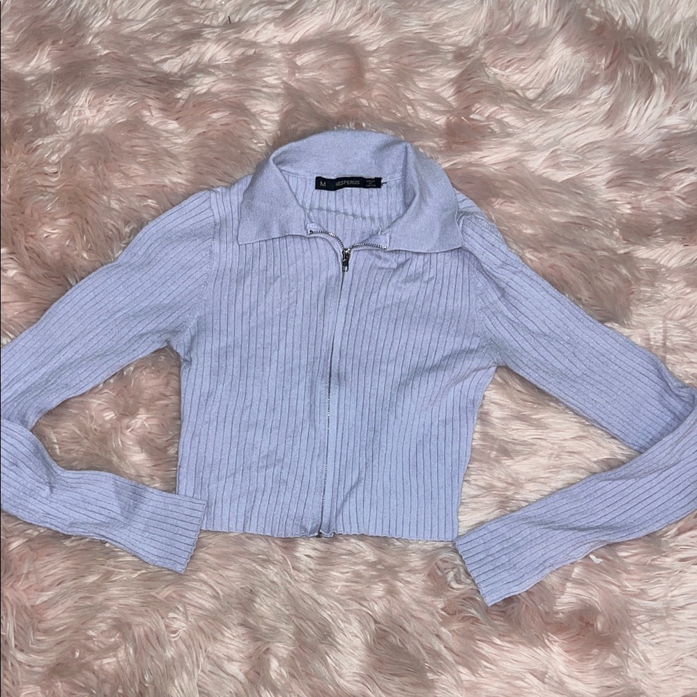 🌟 Light liliac Ribbed Zip-Up Sweater collar size M